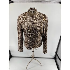 ANTHRACITE BROWN WHITE PRINT BUTTON FRONT LONG SLEEVE JACKET Women’s Size 8